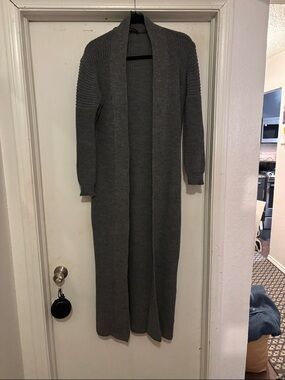 Gray Maxi Knit Open-Front maxi sweater-P2P:20 Length 50